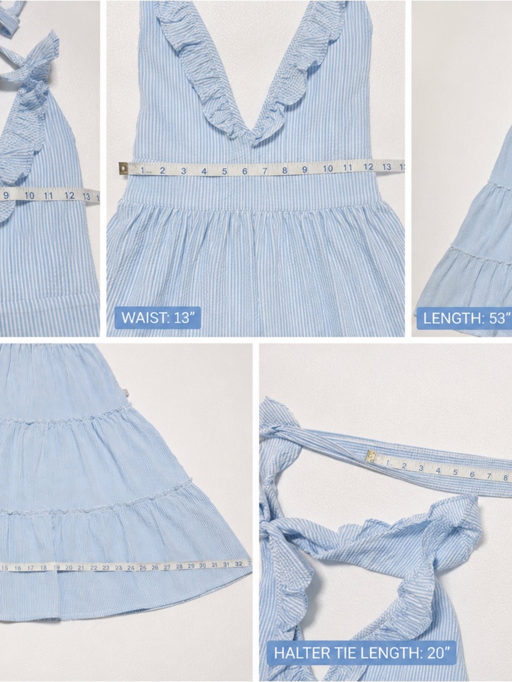 madison mathews blue striped open back tiered maxi dress nwt - Picture 3 of 6